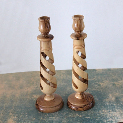 Rosé Spiral — Hand-Turned Wood Spiral Candle Holder Set