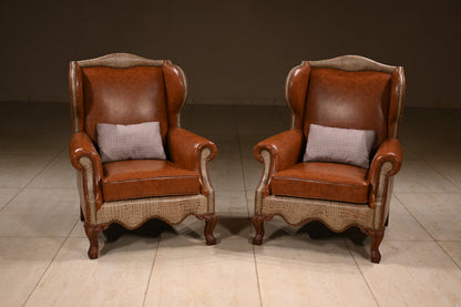 Domaine du Duc — Traditional Cognac Leather Wingback Armchair