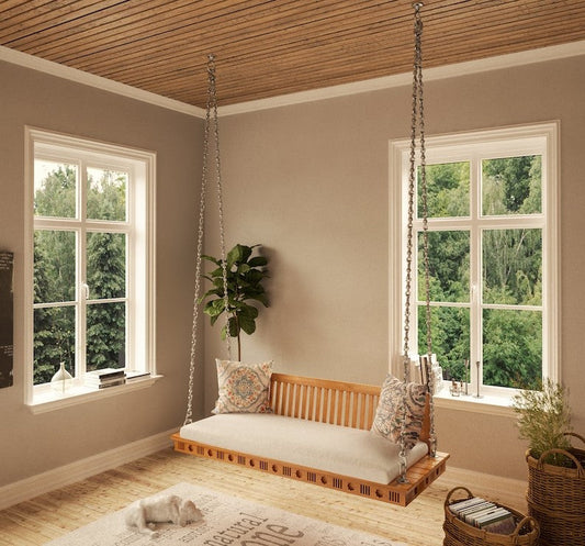 Meharin Soléa — Handcrafted Teak Slatted Hanging Swing