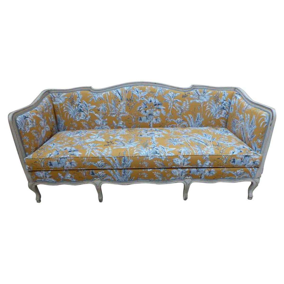 Moutarde Céleste — French Carved Floral Upholstered Sofa