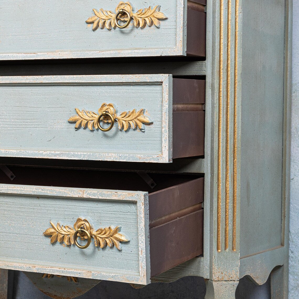 Château Bleu Buffet — French Provincial Carved Chest of Drawers