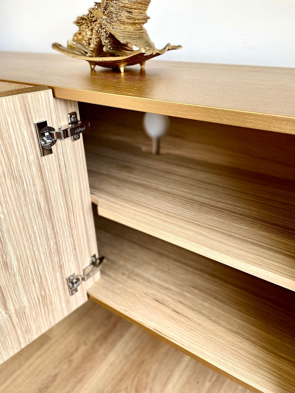 Honey Drip — Contemporary Gold Textured Four-Door Sideboard