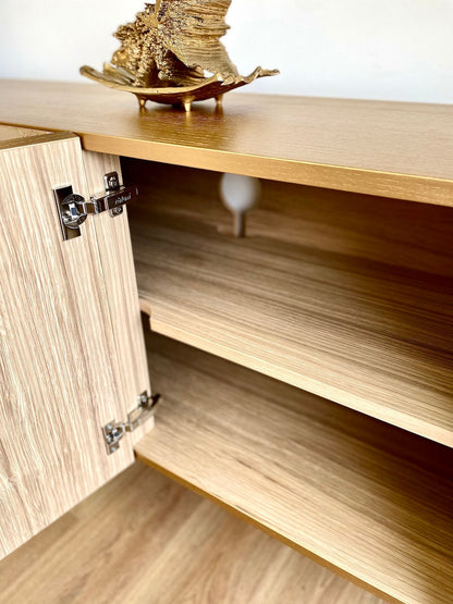 Honey Drip — Contemporary Gold Textured Four-Door Sideboard