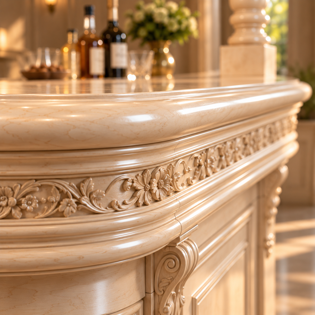Nightcap Reverie — French Neoclassical Carved Bar Counter