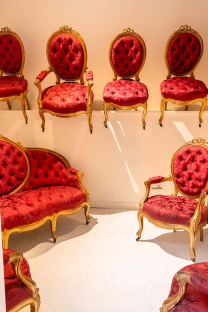 Rouge Doré — French Rococo Gilded Tufted Sofa