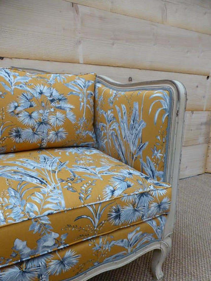 Moutarde Céleste — French Carved Floral Upholstered Sofa