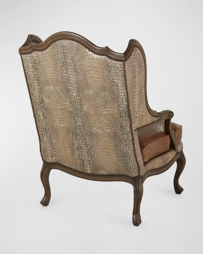 Decorative armchair with intricate design on a white background