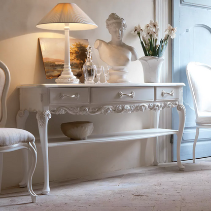 Roséliane Blanche — French Provincial White Console Table with Three Drawers