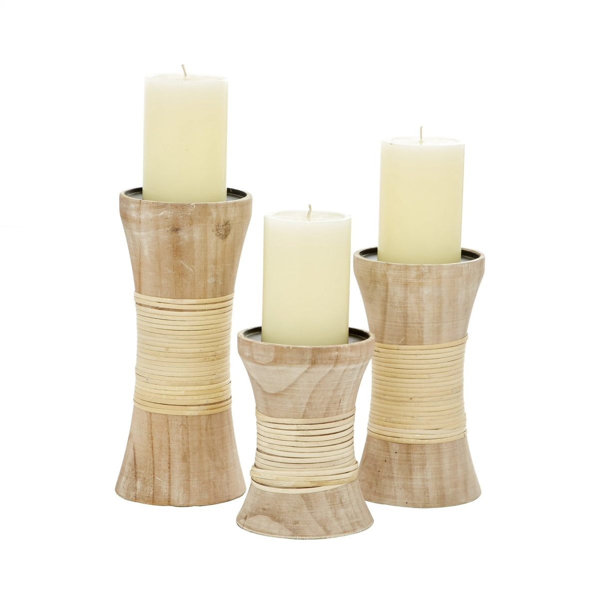 Solène Candles — Natural Turned Wood Candle Holder Set