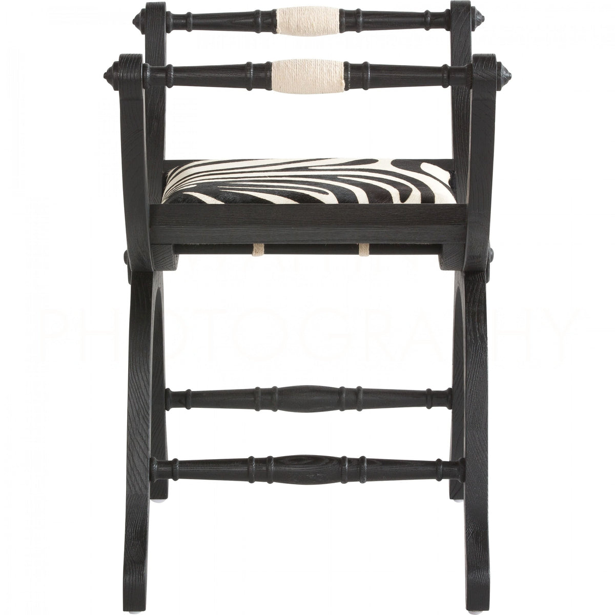 Elarose — Black Wood Curved X-Frame Upholstered Stool
