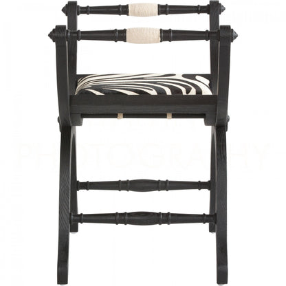 Elarose — Black Wood Curved X-Frame Upholstered Stool