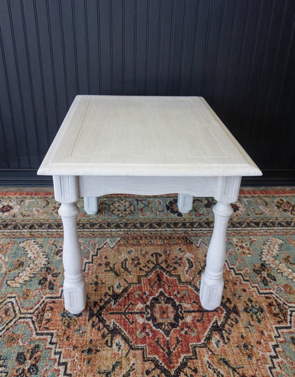 Blancheveau — Handcrafted White Carved Wood Side Table