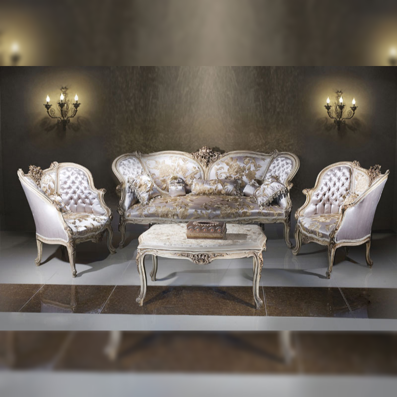 Ivresse d’Or — Handcrafted Teak Louis XV-Inspired Gilded Sofa & Armchair Set
