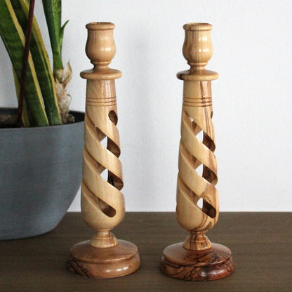 Rosé Spiral — Hand-Turned Wood Spiral Candle Holder Set