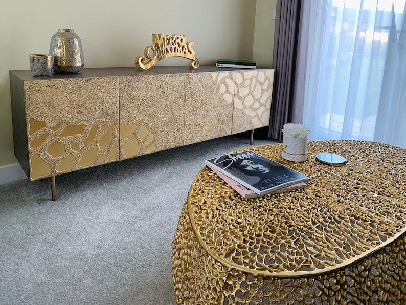 Golden Tides — Contemporary Gold Textured Four-Door Sideboard
