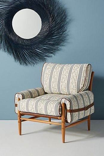 Avrielle — Contemporary Striped Fabric Wooden Lounge Chair