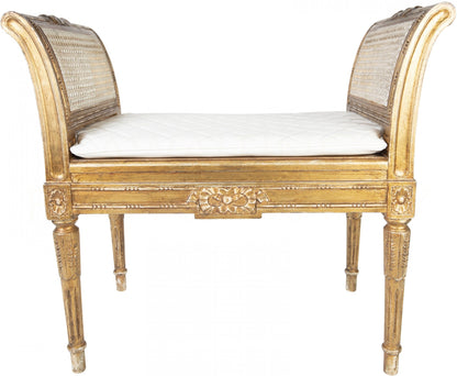 Caloura — Gold-Finish Carved Wood Upholstered Bench