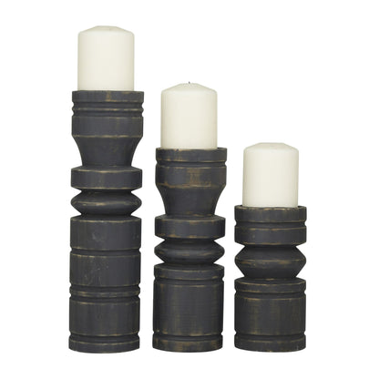 Charwood Serenade — Black Turned Wood Candle Holder Set