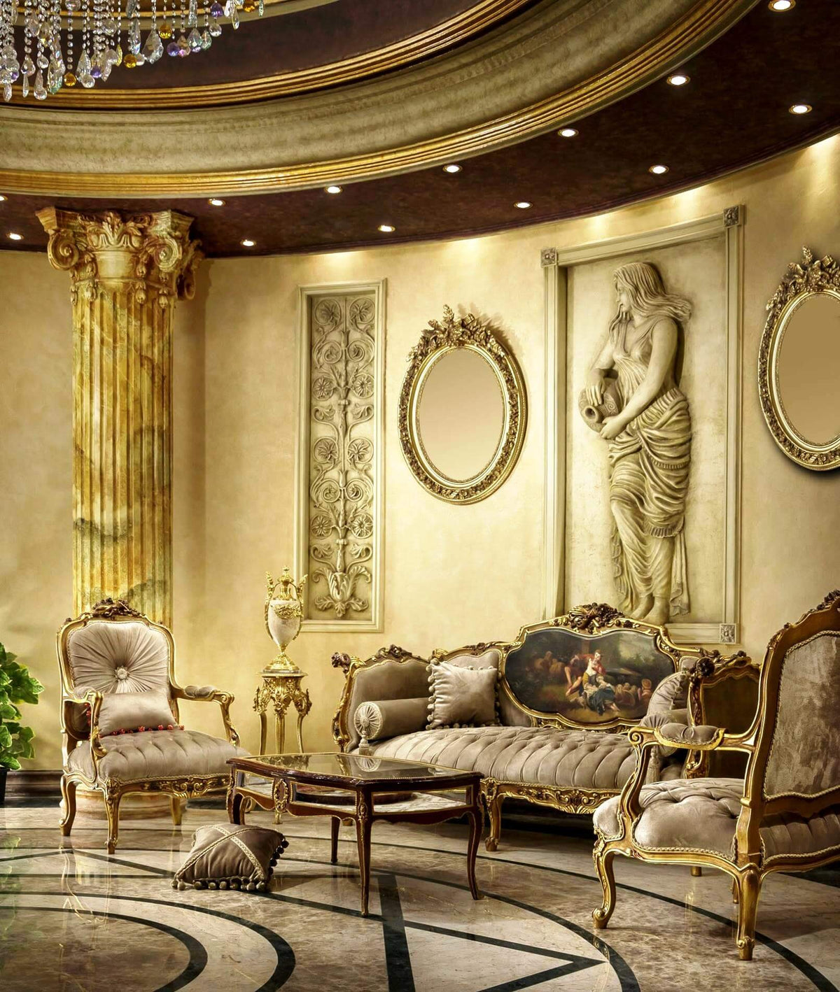 Rosée Baroque — Handcrafted Teak Gilded Carved French Sofa
