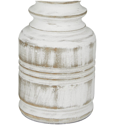 Château Blanc — Distressed White Turned Wood Candle Holder Set
