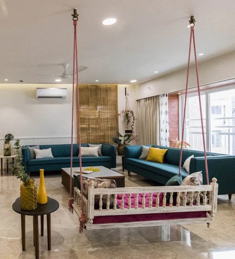 Clarette Bohème — Handcrafted Carved Wood Hanging Daybed